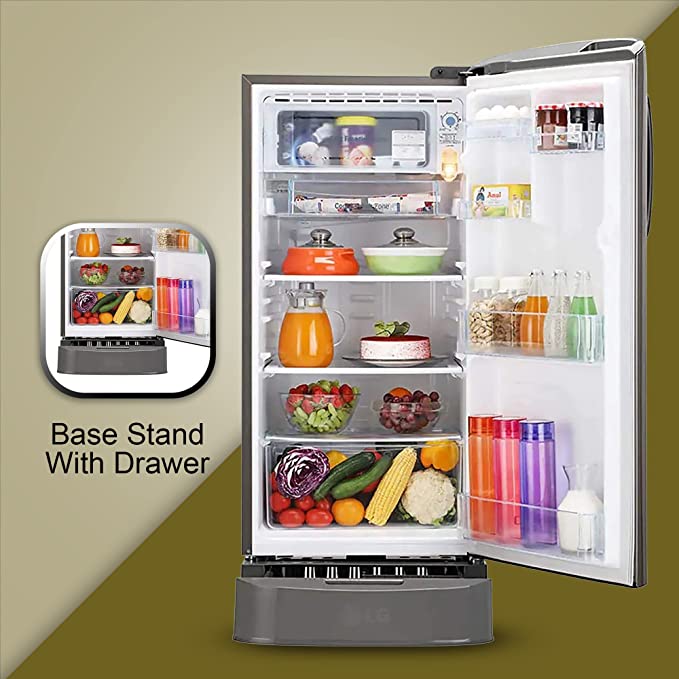 LG 185 L 5 Star Inverter Direct-Cool Single Door Refrigerator (GL-D201APZU, Shiny Steel, Base stand with drawer) LG 185 L 5 Star Inverter Direct-Cool Single Door Refrigerator (GL-D201APZU, Shiny Steel, Base stand with drawer)